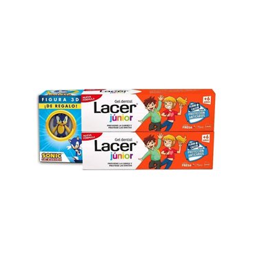 Lacer Junior Gel Dental morango 2X75Ml + Figura Sonic