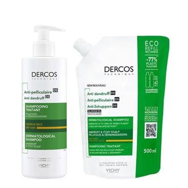 Dercos Champú Anticaspa Seca + Ecorefill 500Ml